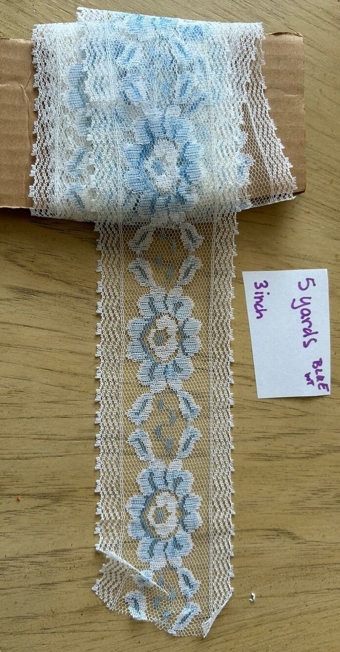 Vintage Blue Beige Lace Floral Trim Edging Crafting Sewing 3” inch 5 yds Yard